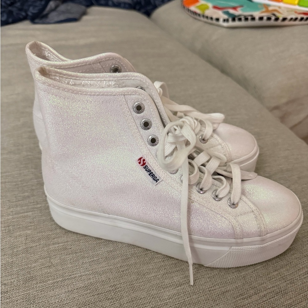 Superga Women's Iridescent White Platform Sneakers